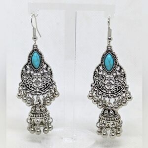 NWOT Bohemian Gypsy Silver Tone Chandelier Dangle Earrings Summer Festival